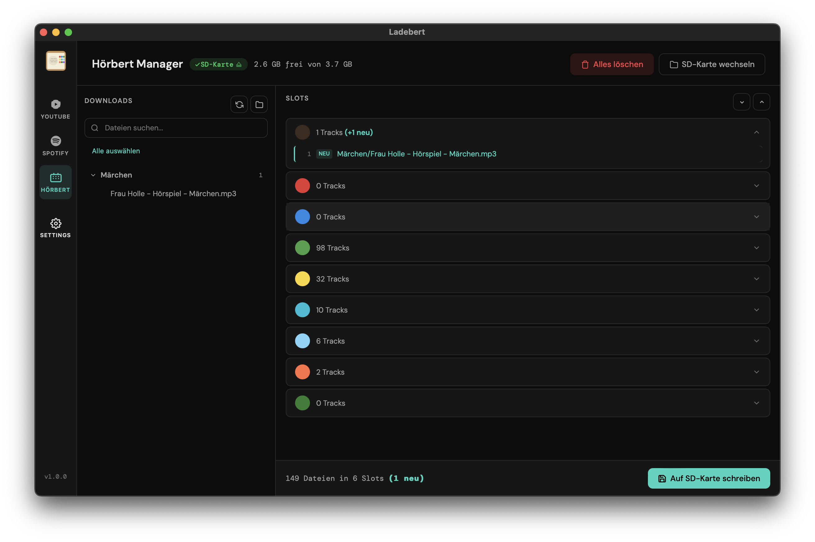 Hörbert Manager mit 9 Slots