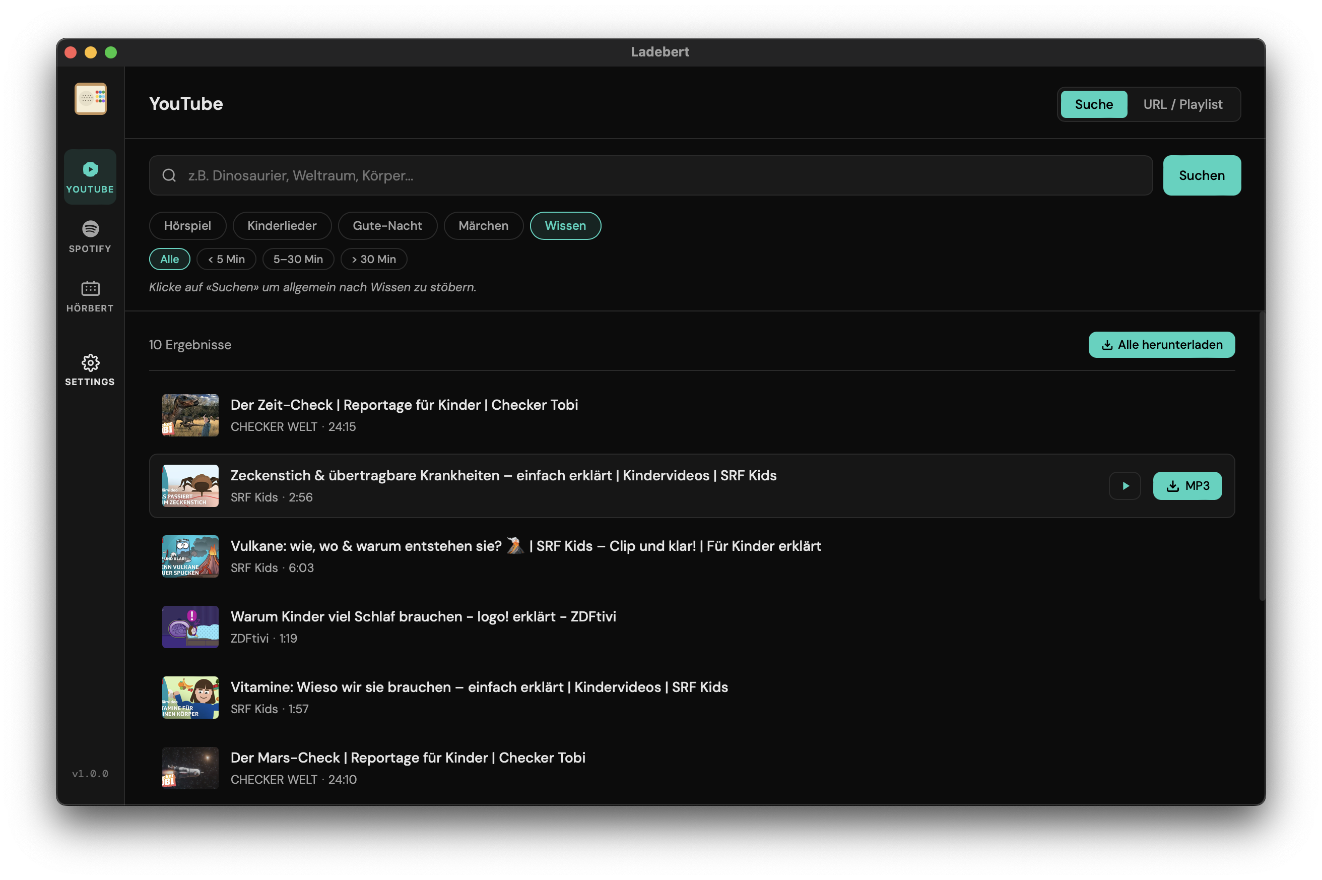 Ladebert YouTube-Suche